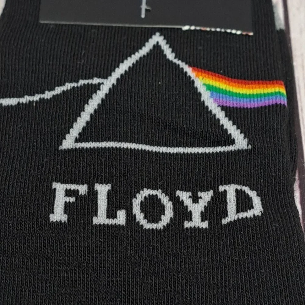 2 Pair Pink Floyd Prizm Dark Side‎ Moon Men's Crew Socks Black One Size (7-12)
